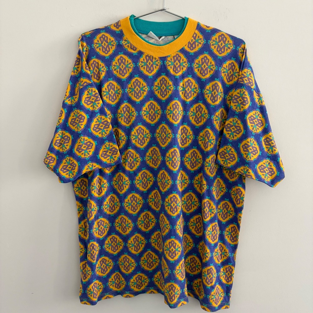 Vintage Gitano Mens XL Geometric Medallion T-Shirt Multicolor Cotton Israel
